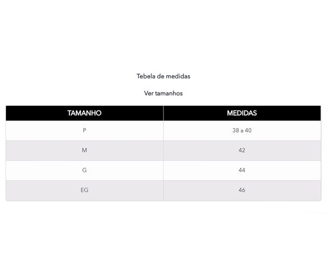 Tabela de Medidas