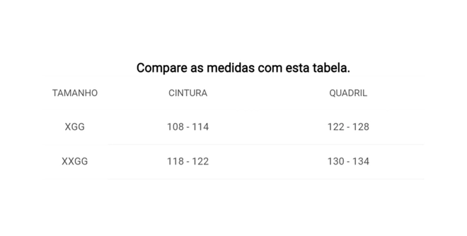 Tabela de Medidas