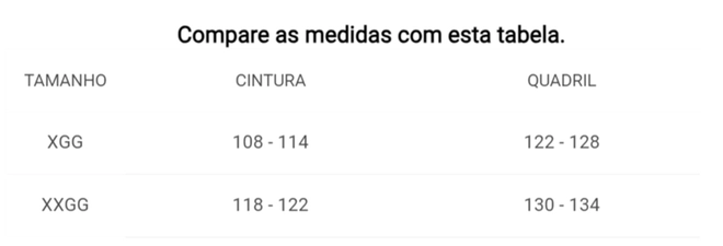 Tabela de Medidas