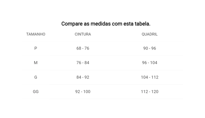 Tabela de Medidas