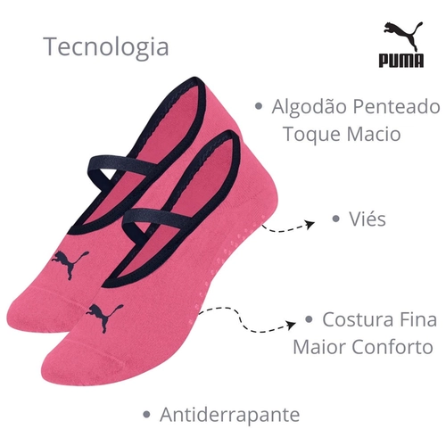 Meia Sapatilha Pilates Puma Adulto Feminina Antiderrapante Algodão