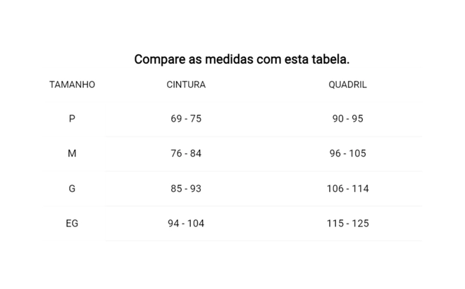 Tabela de Medidas