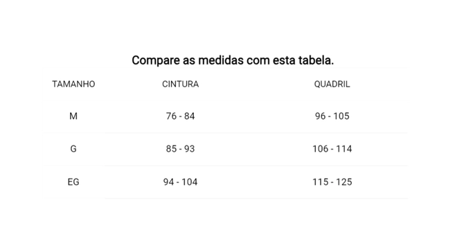 Tabela de Medidas