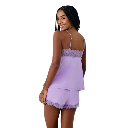 Pijama Short Doll Alças Finas Hope Adulto Em Microfibra E Renda