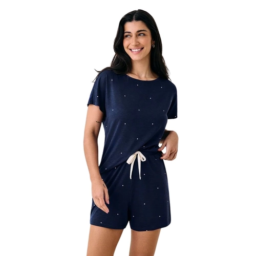 Pijama Short Doll Manga Curta Hope Adulto Viscose Com Póas Dreams