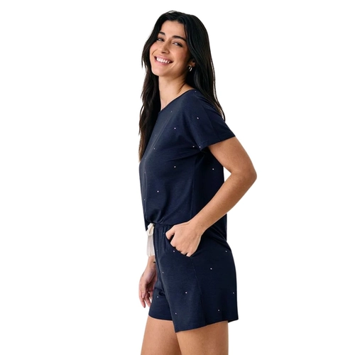 Pijama Short Doll Manga Curta Hope Adulto Viscose Com Póas Dreams