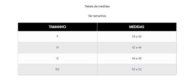 Tabela de Medidas