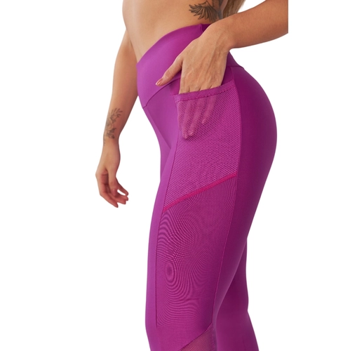 Calça Legging DelRio Feminina Sport Fitness Cós Alto Com Bolsos E Recortes