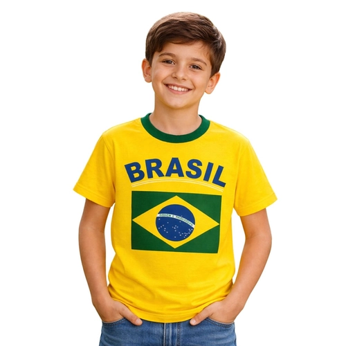 Camiseta do Brasil Manga Curta Otan Unissex Infantil/ Juvenil Algodão Estampas Sortidas 4/14