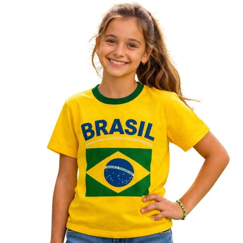Camiseta do Brasil Manga Curta Otan Unissex Infantil/ Juvenil Algodão Estampas Sortidas 4/14