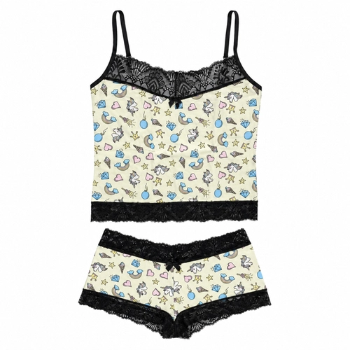 Short Doll Miance Blusa De Alcinhas E Caleçon Com Renda Estampas Sortidas