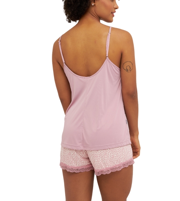 Pijama Short Doll Delrio Adulto Estampado Liganete Poliamida E Renda