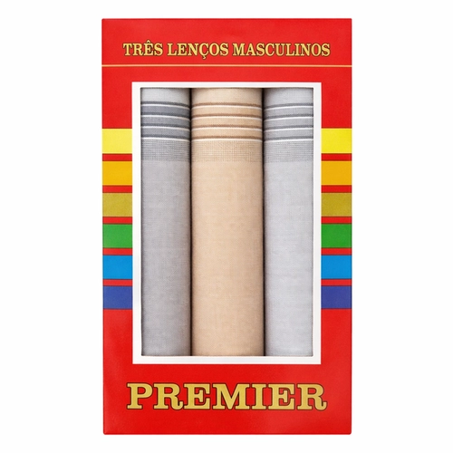Kit 3 Lenços De Bolso Premier Masculino Em Algodão Listrado Cores Sortidas Premier by Presidente
