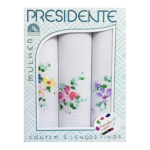 Kit 3 Lenços Presidente Feminino Pintados a Mão Em Algodão