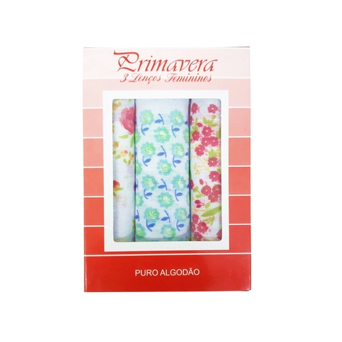 Kit 3 Lenços Primavera Feminino Adulto Algodão Estampas Sortidas