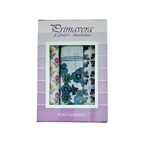 Kit 3 Lenços Primavera Feminino Adulto Algodão Estampas Sortidas