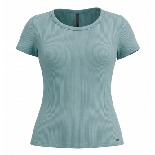 Blusa Lunender Feminina Adulto Manga Curta Básica Canelada Malha Viscose