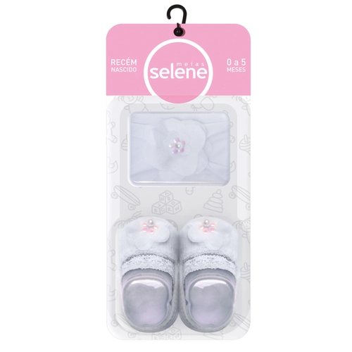 Kit Meia Sapatilha E Faixa Para Cabelo Selene Recém Nascido Algodão