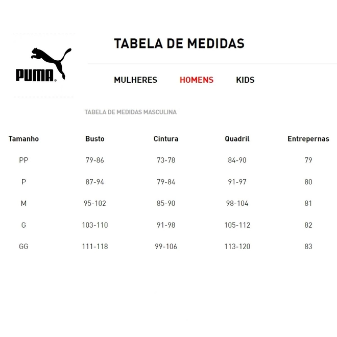 Tabela de Medidas
