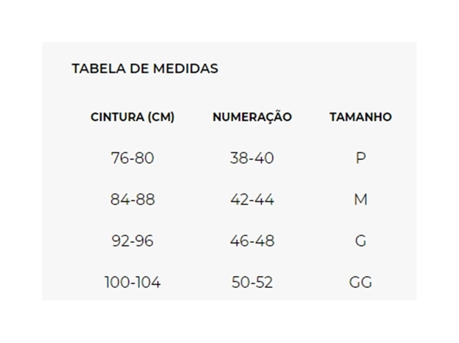 Tabela de Medidas