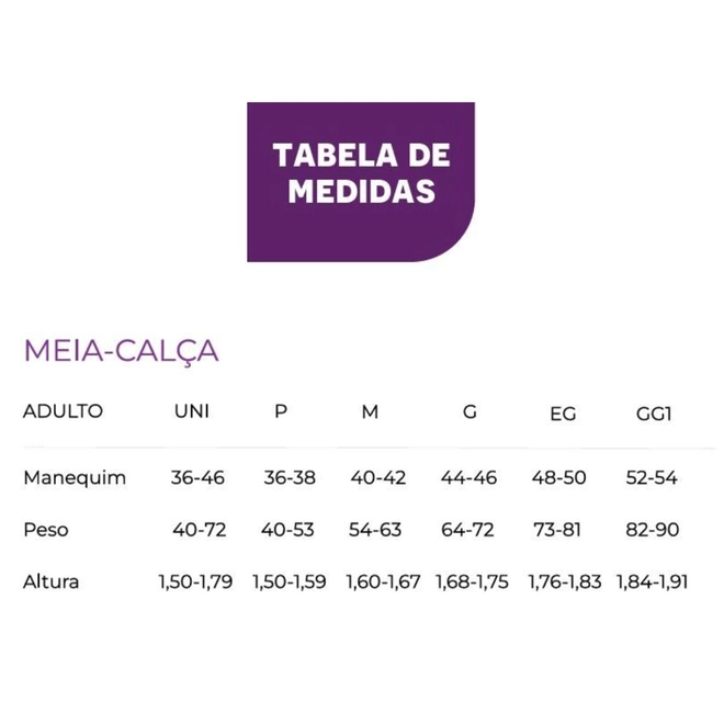 Tabela de Medidas