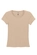 Blusa Manga Curta Marialícia Feminina Adulto Decote Redondo Malha Canelada - BEGE-BEGE