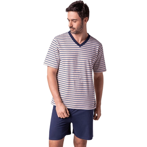 Pijama Manga Curta Lupo Masculino Adulto Listrado Algodão