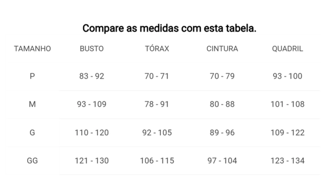 Tabela de Medidas
