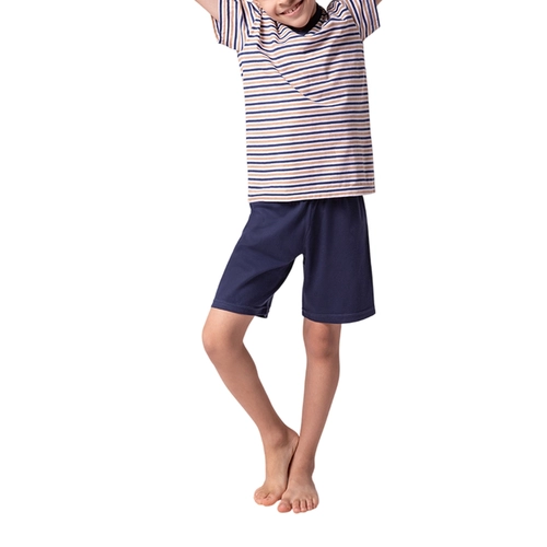 Pijama Lupo Masculino Juvenil Manga Curta Gola V Meia Malha Listrado Algodão