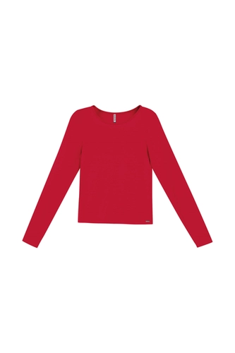 Blusa Manga Longa Marialícia Adulto Feminina Gola Redonda Em Viscose