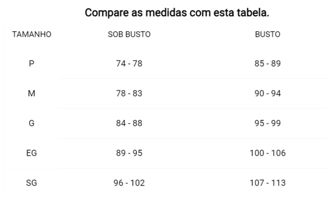 Tabela de Medidas
