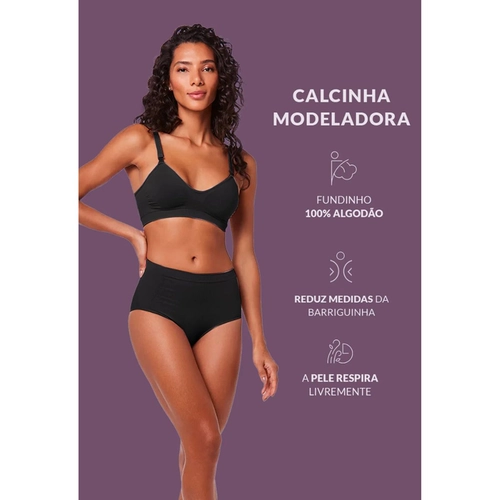 Calcinha Modeladora Plié Control Adulto Cintura Alta Em Microfibra