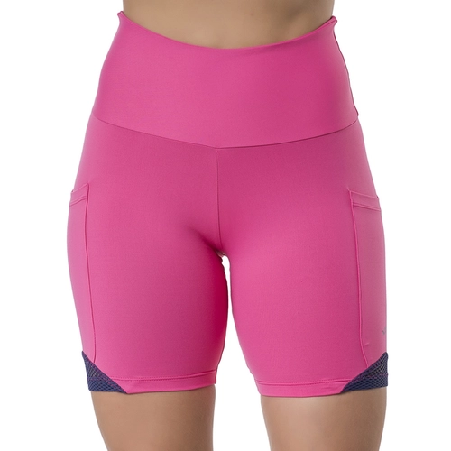 Bermuda Fitness Elite Adulto Feminina Com Bolsos Lateral e Recortes Em Tela