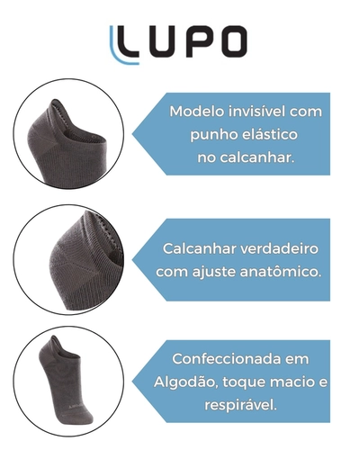 Kit 3 Pares Meias Sapatilha Invisível Lupo Sport Unissex Algodão