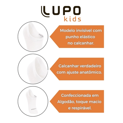 Kit 2 Pares Meias Sapatilha Invisível Lupo Kids Unissex Infantil Algodão