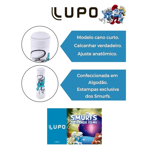 Meia Cano Curto Lupo Kids Smurfs e Peyo© Infantil Unissex