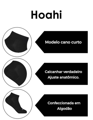 Kit 3 Pares Meias Cano Curto Hoahi Adulto Masculina Em Algodão