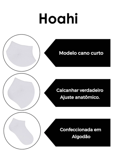 Kit 3 Pares Meias Cano Curto Hoahi Juvenil Unissex Em Algodão