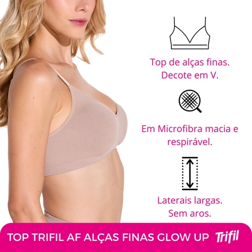 Sutiã Top Trifil Adulto Alças Finas Glow Up Com Bojo Removível Em Microfibra