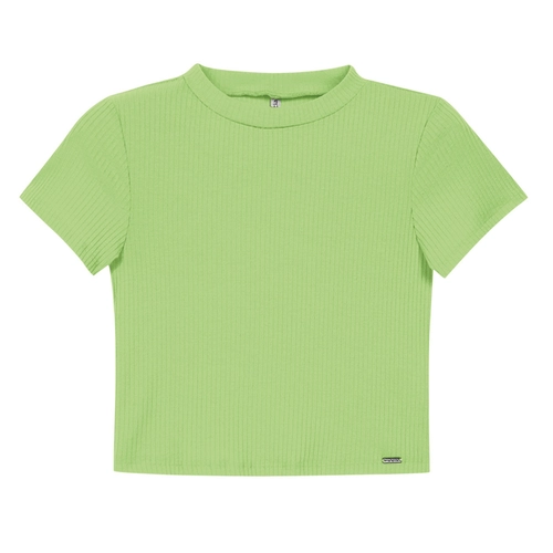 Blusa Manga Curta Marialícia Feminina Adultto Gola Redonda Em Malha Canelada