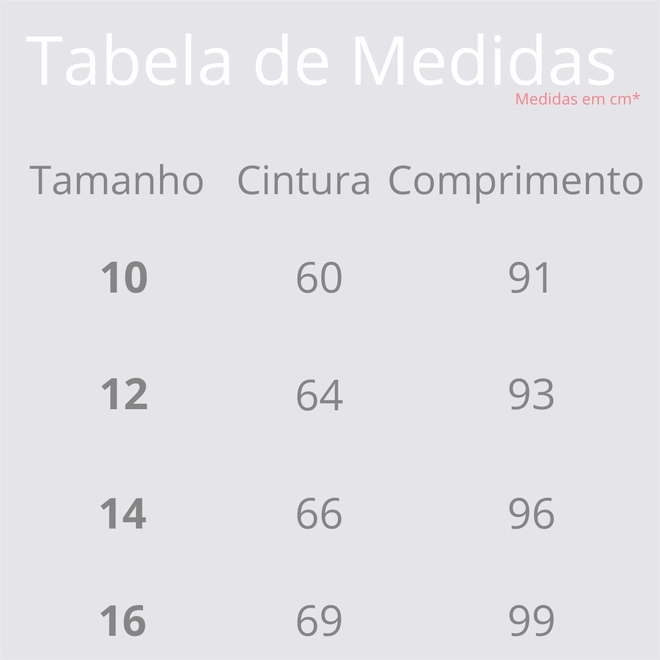 Tabela de Medidas