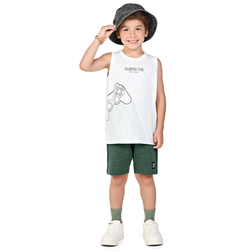 Conjunto kamylus Juvenil Masculino Regata "Game On" E Bermuda Em Algodão
