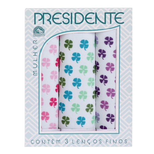 Kit 3 Lenços Presidente Feminino Estampados Em Algodão