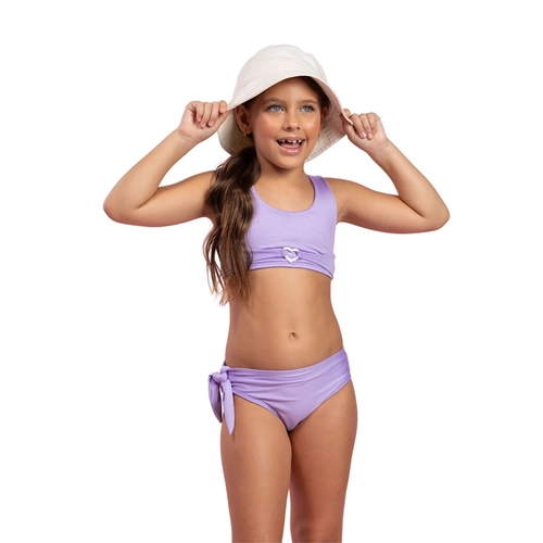 Conjunto Biquíni Costão Feminino Infantil Top Coração E Calcinha Em Tecido Com Brilho 4/10