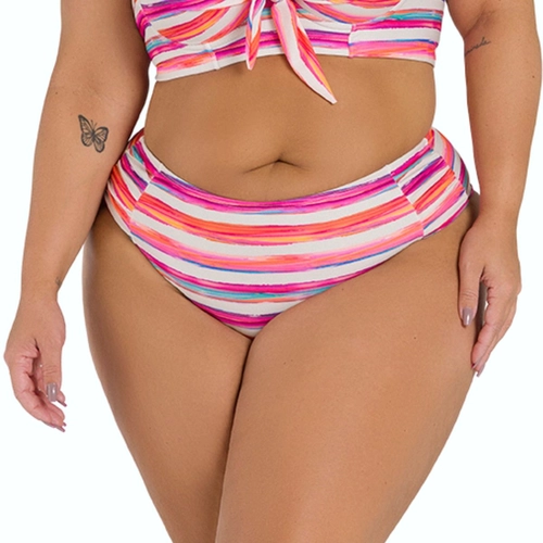 Biquíni Calcinha Plus Size Arsie Efeito Lipo Mid Laterais Drapeadas UV50+