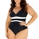 Maiô Modelador Plus Size Banho de Mar Bicolor Zero Barriga Sem Bojo UV50+ - 12-PRETO