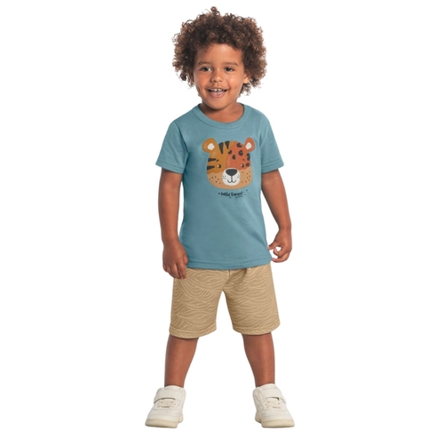 Camiseta Manga Curta Brandili Masculino Infantil Tigre Em Algodão 1/3