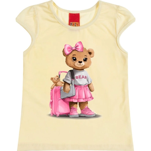 Blusa Manga Curta kyly Infantil Em Algodão Ursinha  Com Mala 1/3