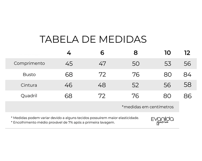 Tabela de Medidas