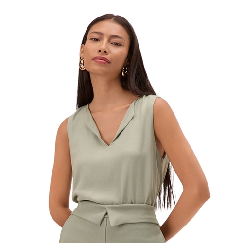 Blusa Regata Lunender Feminina Adulto Decote V Em Viscose Rayon Twill
